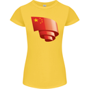 Curled China Flag Chinese Day Football Womens Petite Cut T-Shirt Yellow