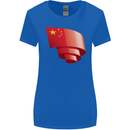 Curled China Flag Chinese Day Football Womens Wider Cut T-Shirt Royal Blue