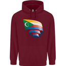 Curled Comoros Flag Comorian Day Football Childrens Kids Hoodie Maroon