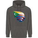 Curled Comoros Flag Comorian Day Football Childrens Kids Hoodie Storm Grey