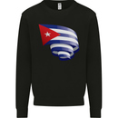 Curled Cuba Flag Cuban Day Football Kids Sweatshirt Jumper Black