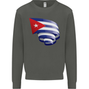 Curled Cuba Flag Cuban Day Football Kids Sweatshirt Jumper Storm Grey