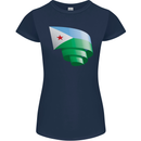 Curled Djibouti Flag Djiboutians Day Football Womens Petite Cut T-Shirt Navy Blue