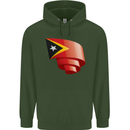 Curled East Timor Flag Day Football Childrens Kids Hoodie Forest Green