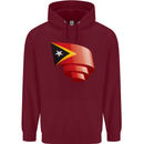 Curled East Timor Flag Day Football Childrens Kids Hoodie Maroon