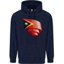 Curled East Timor Flag Day Football Childrens Kids Hoodie Navy Blue