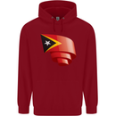 Curled East Timor Flag Day Football Childrens Kids Hoodie Red