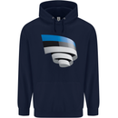 Curled Estonia Flag Estonian Day Football Childrens Kids Hoodie Navy Blue
