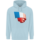 Curled France Flag French Day Football Childrens Kids Hoodie Light Blue