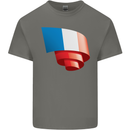 Curled France Flag French Day Football Kids T-Shirt Childrens Charcoal