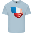 Curled France Flag French Day Football Kids T-Shirt Childrens Light Blue