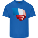 Curled France Flag French Day Football Kids T-Shirt Childrens Royal Blue