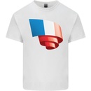 Curled France Flag French Day Football Kids T-Shirt Childrens White