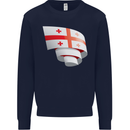 Curled Georgia Flag Georgian Day Football Kids Sweatshirt Jumper Navy Blue