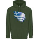 Curled Greece Flag Greek Day Football Childrens Kids Hoodie Forest Green