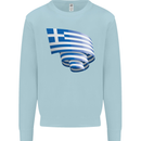 Curled Greece Flag Greek Day Football Kids Sweatshirt Jumper Light Blue