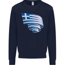 Curled Greece Flag Greek Day Football Kids Sweatshirt Jumper Navy Blue