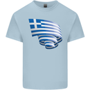Curled Greece Flag Greek Day Football Kids T-Shirt Childrens Light Blue
