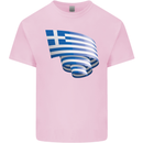 Curled Greece Flag Greek Day Football Kids T-Shirt Childrens Light Pink