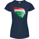Curled Hungary Flag Hungarian Day Football Womens Petite Cut T-Shirt Navy Blue