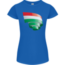 Curled Hungary Flag Hungarian Day Football Womens Petite Cut T-Shirt Royal Blue
