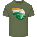 Curled India Flag Indian Day Football Mens Cotton T-Shirt Tee Top Military Green