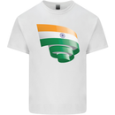 Curled India Flag Indian Day Football Mens Cotton T-Shirt Tee Top White