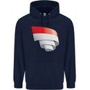 Curled Indonesia Flag Indonesian Day Football Childrens Kids Hoodie Navy Blue
