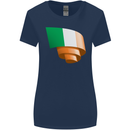 Curled Ireland Flag Irish St Patricks Day Football Womens Wider Cut T-Shirt Navy Blue