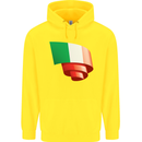 Curled Italy Flag Italians Day Football Childrens Kids Hoodie Yellow
