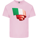 Curled Italy Flag Italians Day Football Kids T-Shirt Childrens Light Pink