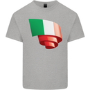 Curled Italy Flag Italians Day Football Kids T-Shirt Childrens Sports Grey