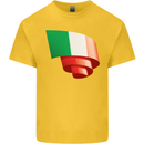 Curled Italy Flag Italians Day Football Kids T-Shirt Childrens Yellow
