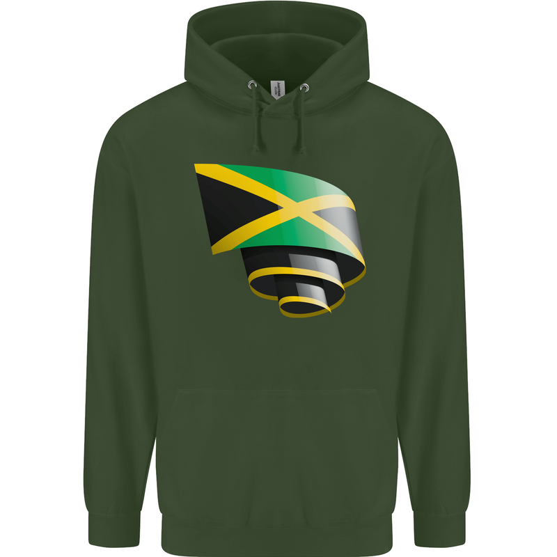 Curled Jamaican Flag Jamaica Day Football Mens 80% Cotton Hoodie Forest Green