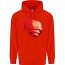 Curled Kyrgyzstan Flag Kyrgyz Day Football Mens 80% Cotton Hoodie Bright Red