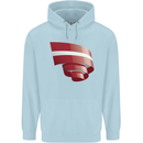 Curled Latvia Flag Latvian Day Football Childrens Kids Hoodie Light Blue
