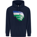 Curled Lesotho Flag Basotho Day Football Childrens Kids Hoodie Navy Blue