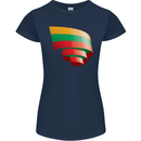 Curled Lithuania Flag Lithuania Day Football Womens Petite Cut T-Shirt Navy Blue