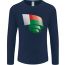 Curled Madagascar Flag Madagascan Day Football Mens Long Sleeve T-Shirt Navy Blue