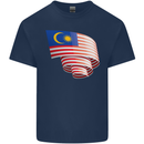 Curled Malaysia Flag Malaysian Day Football Mens Cotton T-Shirt Tee Top Navy Blue