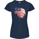 Curled Malaysia Flag Malaysian Day Football Womens Petite Cut T-Shirt Navy Blue