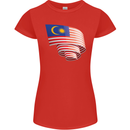Curled Malaysia Flag Malaysian Day Football Womens Petite Cut T-Shirt Red
