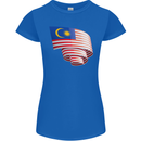Curled Malaysia Flag Malaysian Day Football Womens Petite Cut T-Shirt Royal Blue