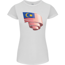 Curled Malaysia Flag Malaysian Day Football Womens Petite Cut T-Shirt White