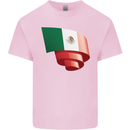 Curled Mexico Flag Mexican Day Football Kids T-Shirt Childrens Light Pink