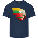 Curled Myanmar Flag Burmese Day Football Kids T-Shirt Childrens Navy Blue