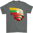 Curled Myanmar Flag Burmese Day Football Mens T-Shirt 100% Cotton Charcoal