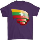 Curled Myanmar Flag Burmese Day Football Mens T-Shirt 100% Cotton Purple