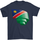 Curled Namibia Flag Namibian Day Football Mens T-Shirt 100% Cotton Navy Blue