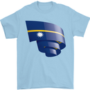 Curled Nauru Flag Nauruan Day Football Mens T-Shirt 100% Cotton Light Blue